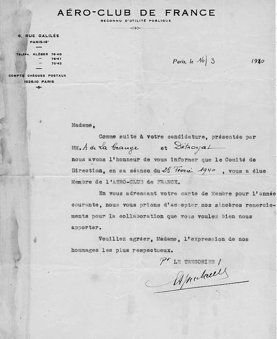 Aero Club de France, March 16, 1940 (Source: Roberts)